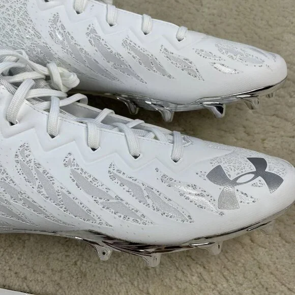 [US 14] UNDER ARMOUR UA SPOTLIGHT 4D Foam Football Cleats Shoes White Silver